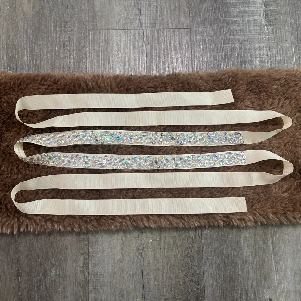 Ivory Sash Belt with rhinestones